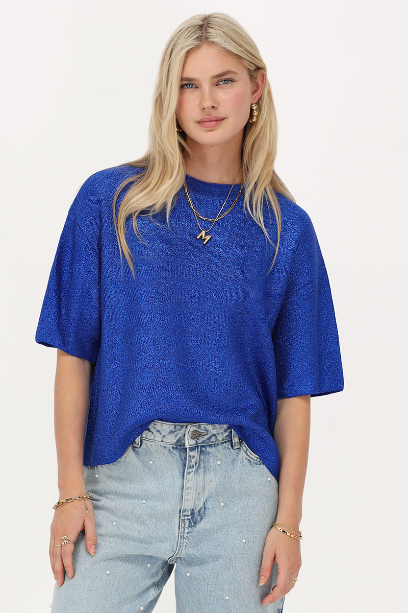 Blue oversized T-shirt with lurex
