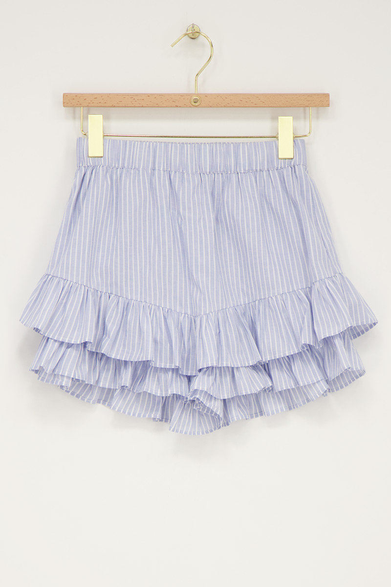 Blue pinstripe skort with ruffle and tape | My Jewellery