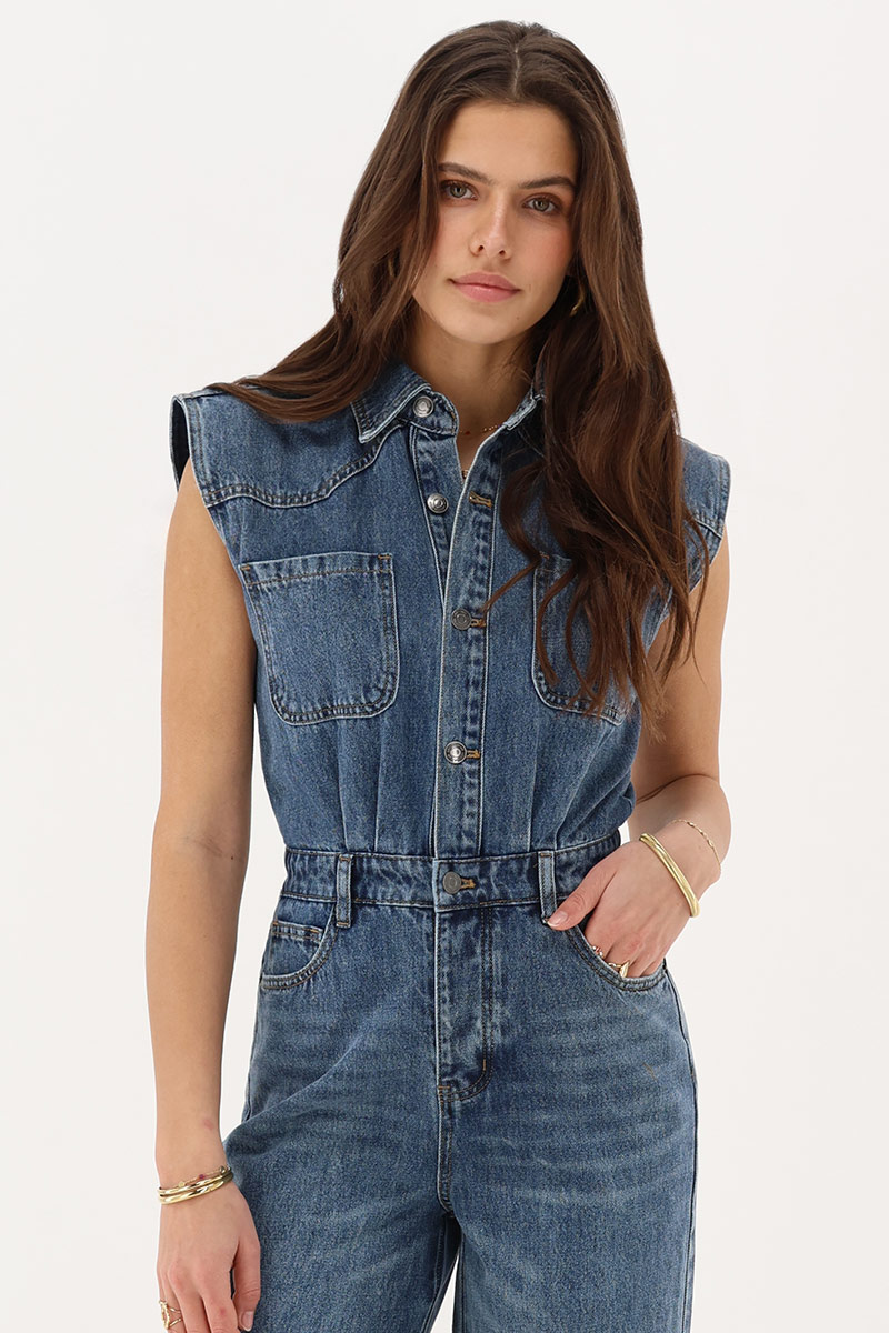 Blue sleeveless jumpsuit denim | My Jewellery
