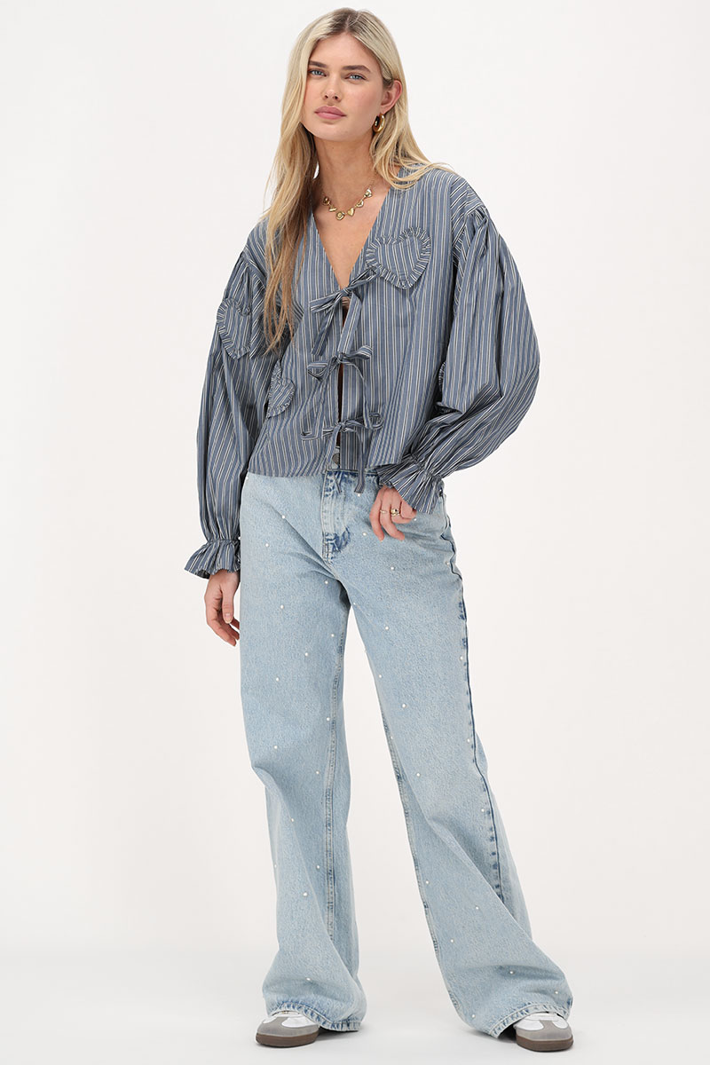 Blue striped blouse with bows & hearts | My Jewellery