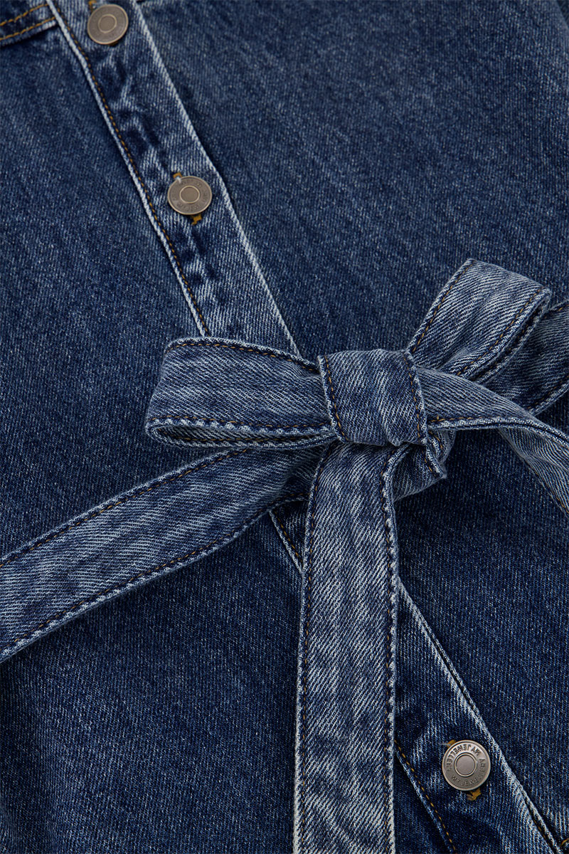 Blue wide denim dress with tie cord | My Jewellery