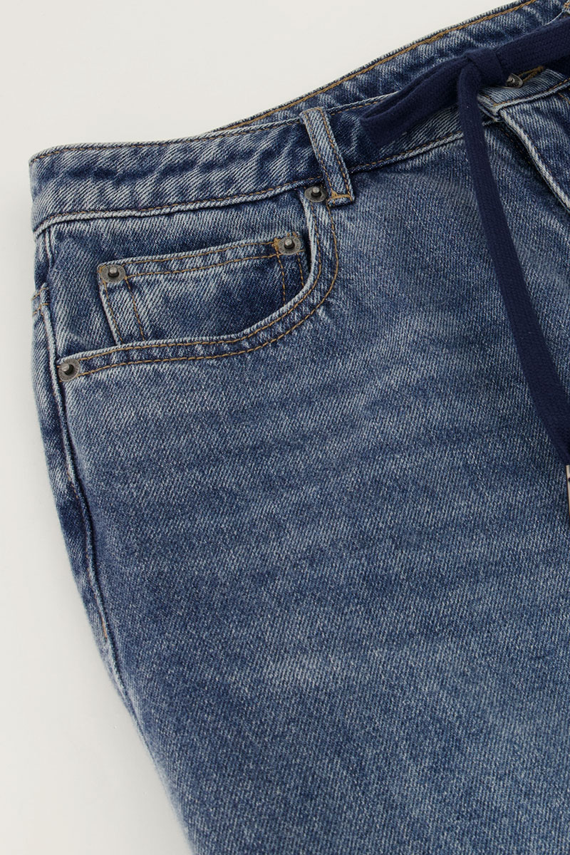 Blue wide leg jeans with drawstring | My Jewellery