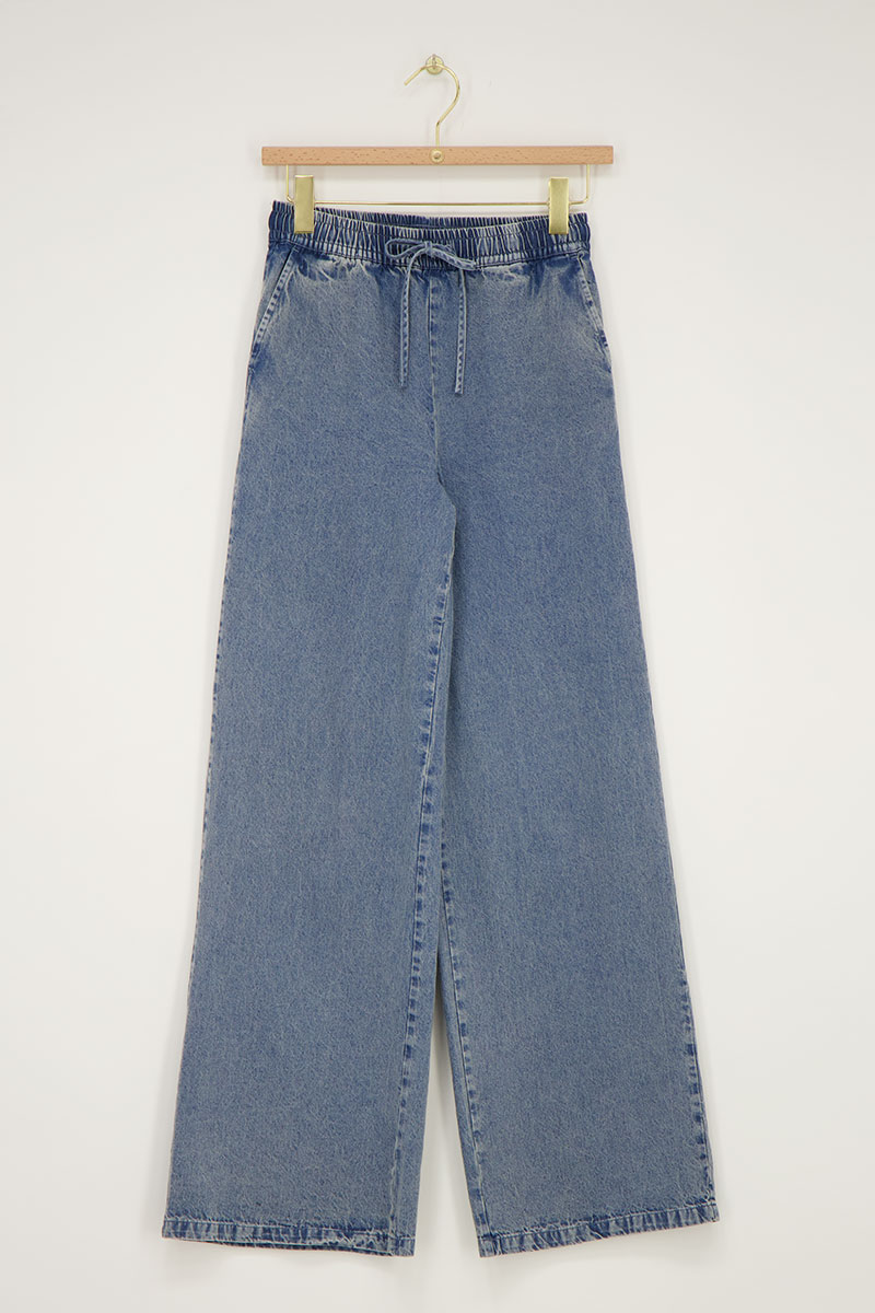 Blue wide leg jeans with elastic band | My Jewellery