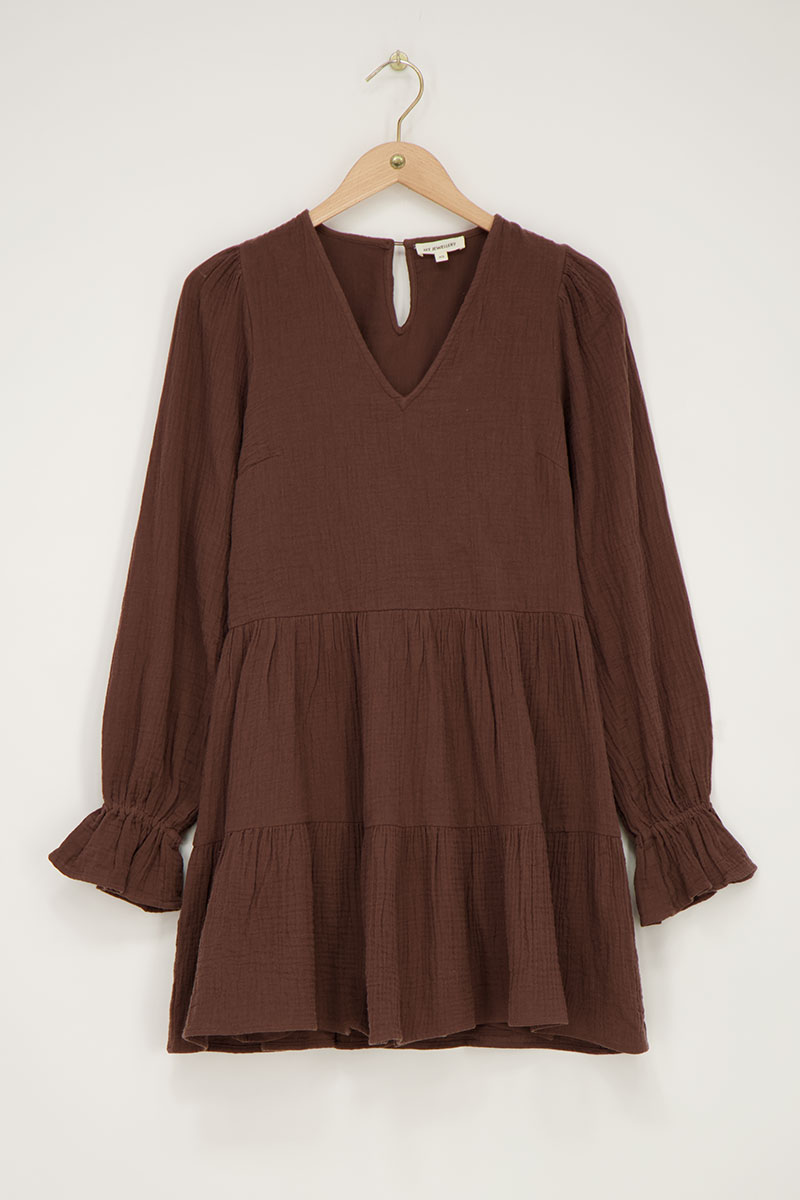 Brown dress with elastic sleeves | My Jewellery