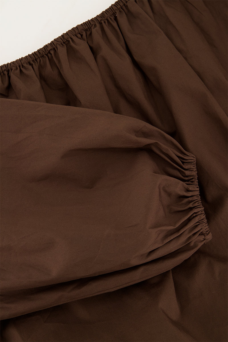 Brown off-shoulder top with balloon sleeves