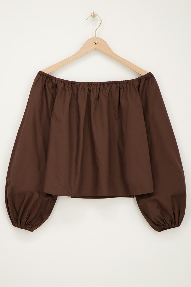 Brown off-shoulder top with balloon sleeves
