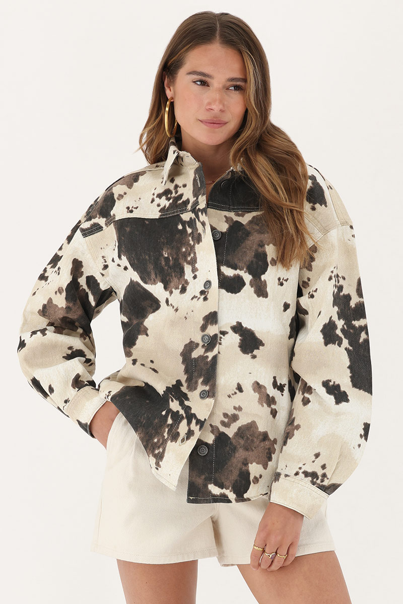 Brown oversized blouse with cow print | My Jewellery