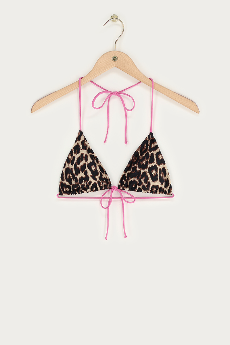 Brown triangle bikini top with leopard print | My Jewellery