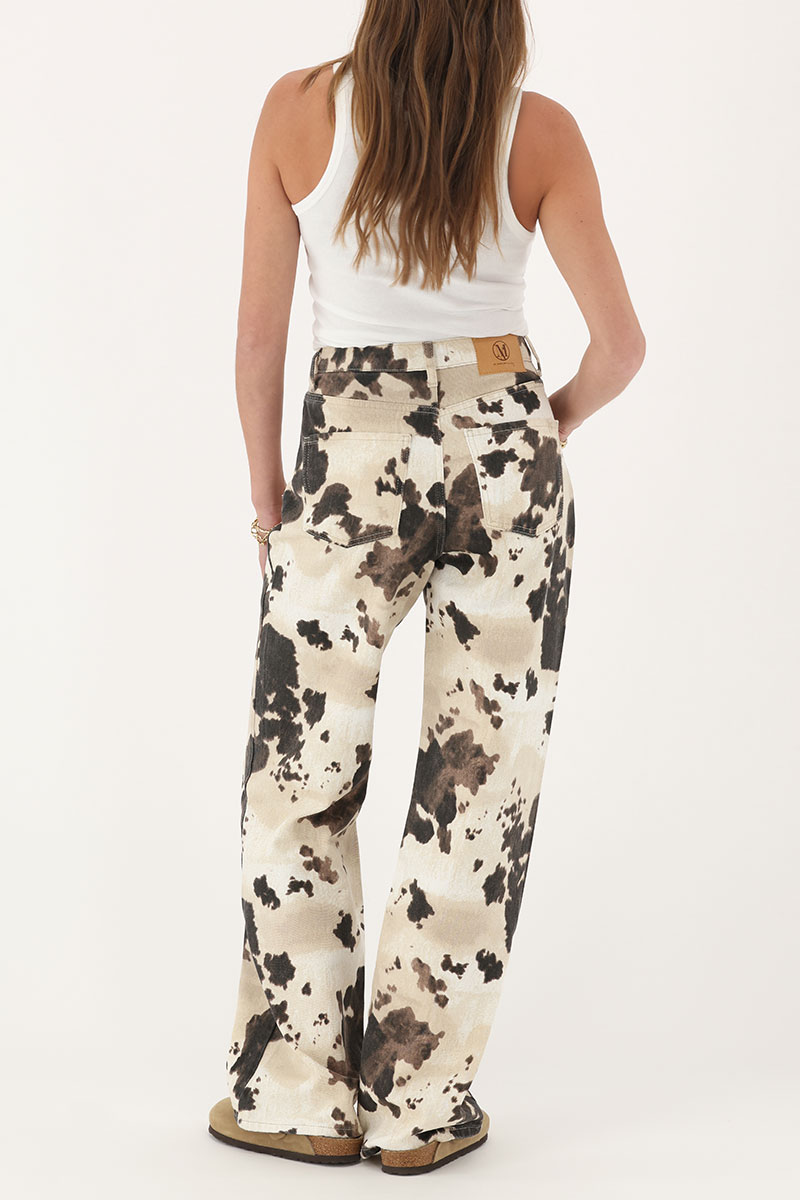 Brown wide leg jeans with cow print | My Jewellery