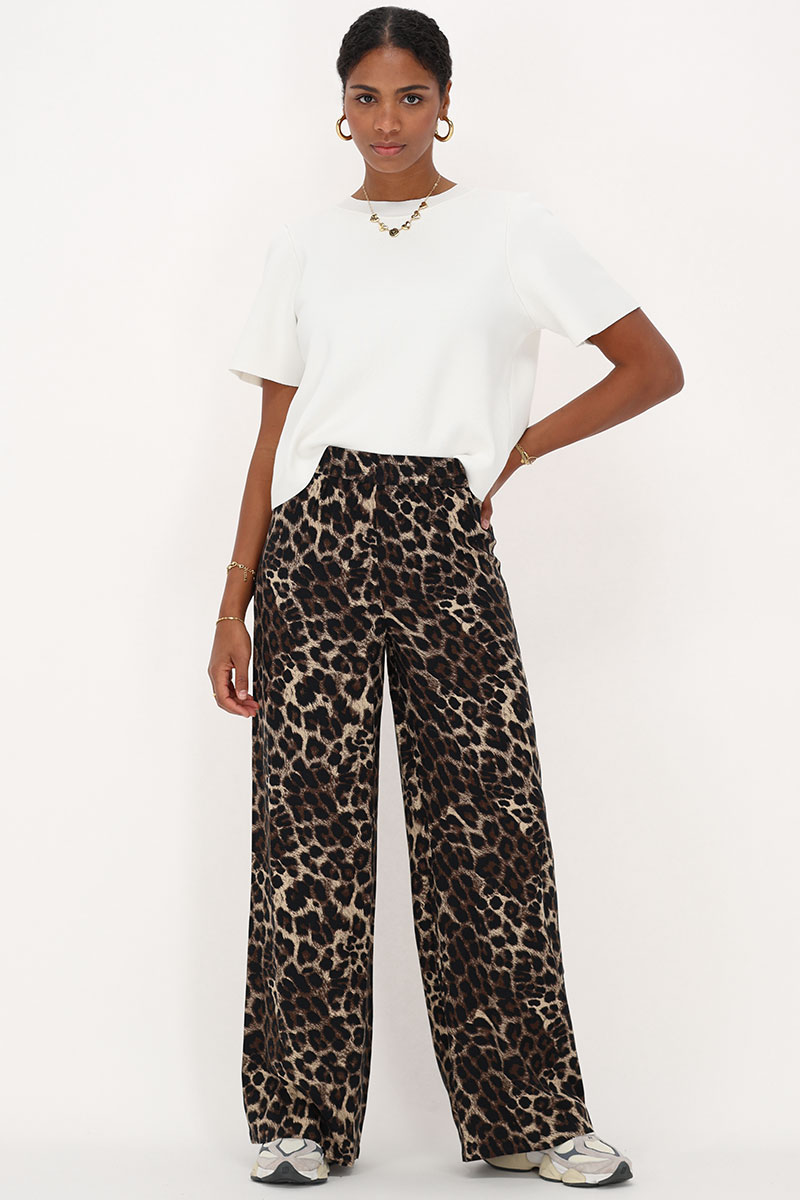 Brown wide leg pants with panther print | My Jewellery