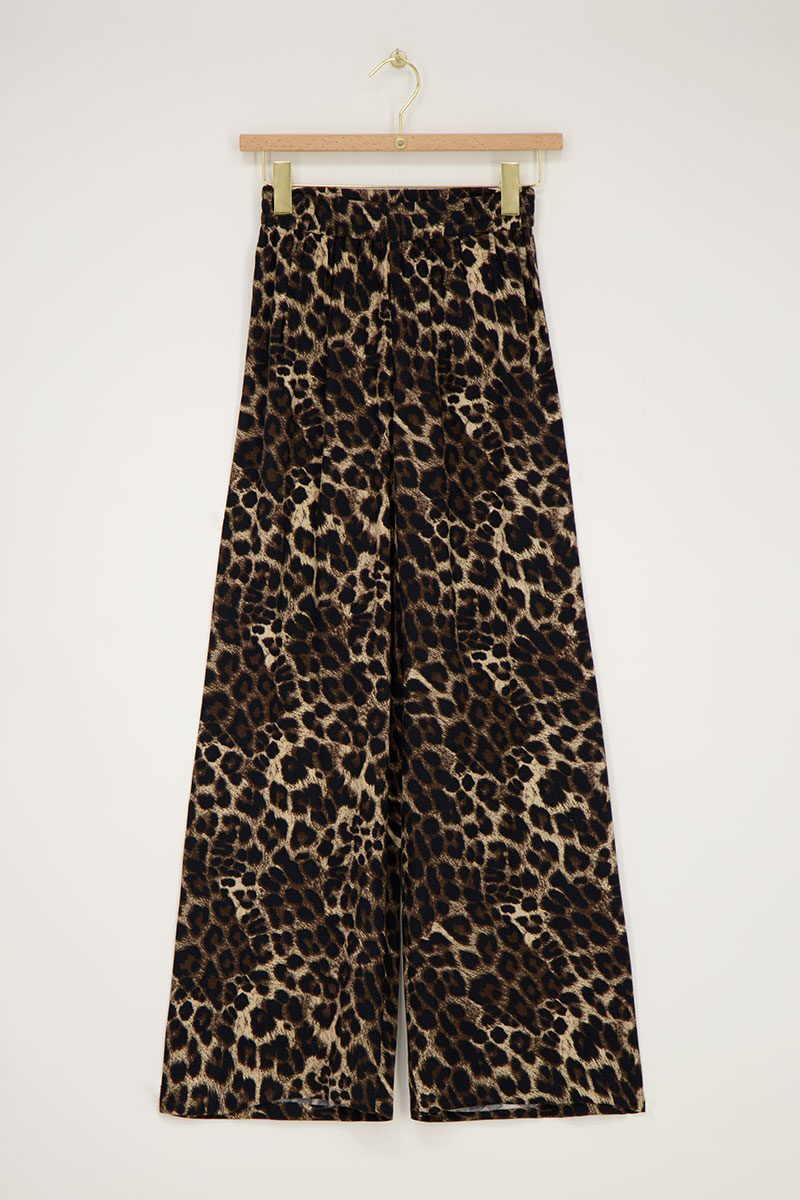 Brown wide leg trousers with leopard print | My Jewellery