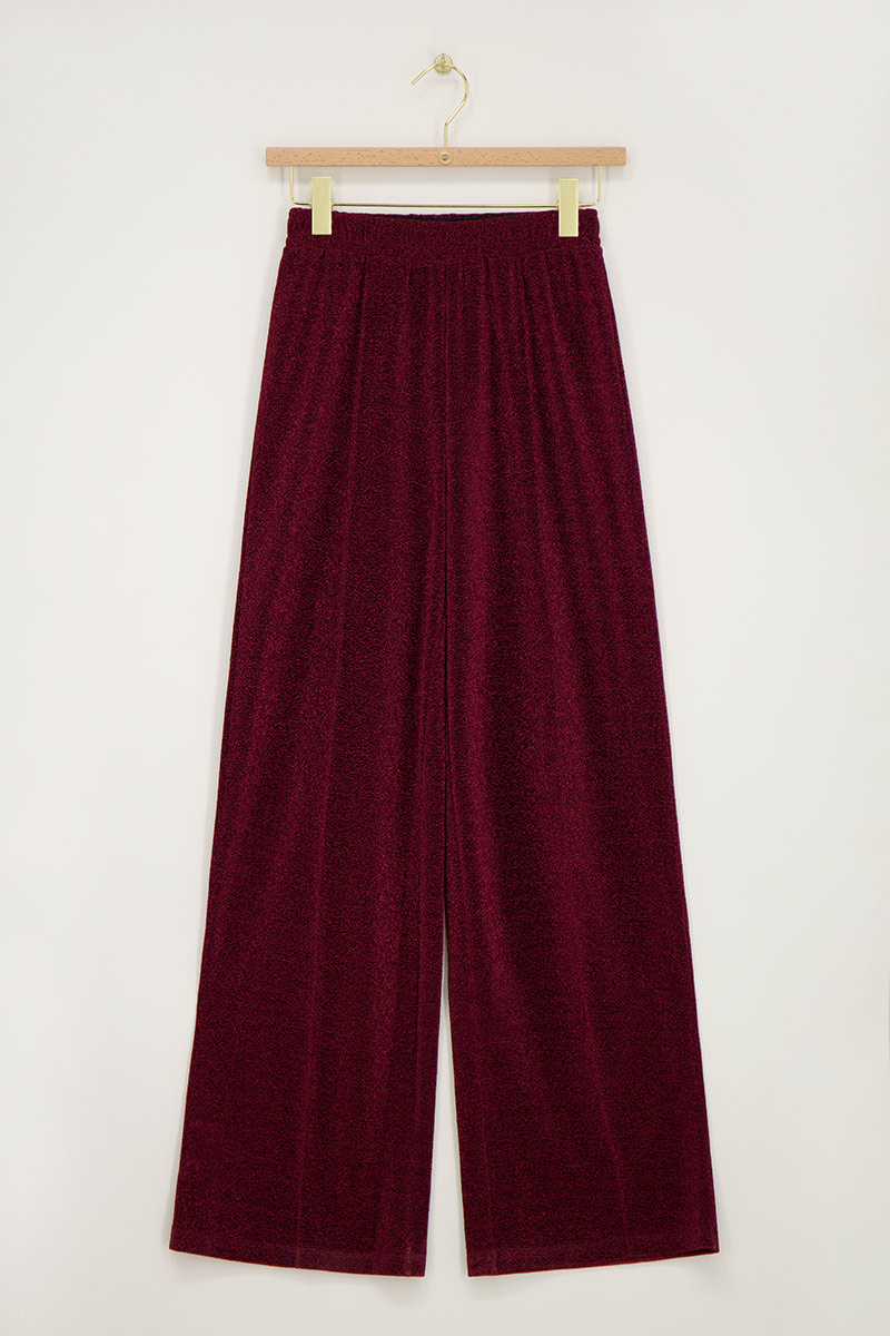Dark red lurex wide leg pants | My Jewellery