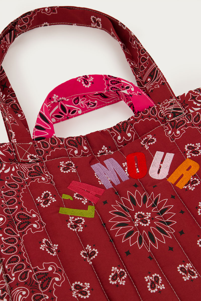 Burgundy shopper with bandana print | My Jewellery