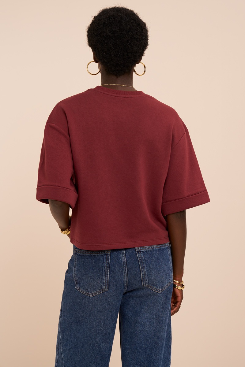 Burgundy sweater with short sleeves 'Rue des rosiers Paris' | My Jewellery