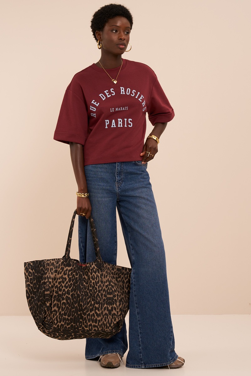 Burgundy sweater with short sleeves 'Rue des rosiers Paris' | My Jewellery
