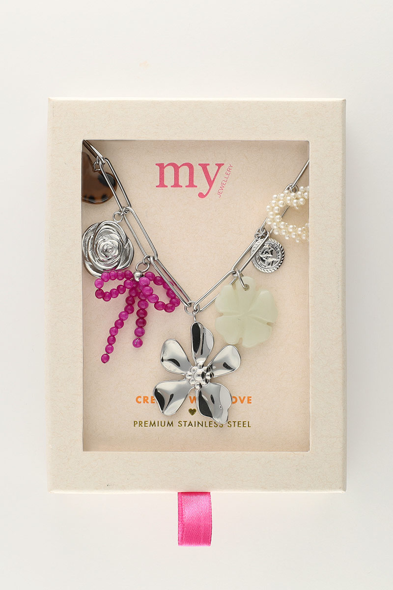 Charm necklace with link and multicolor flower charms | My Jewellery