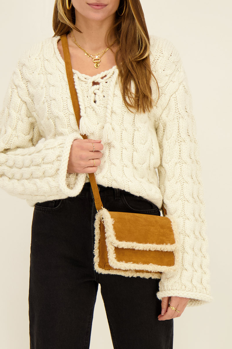 Cognac coloured crossbody bag teddy | My Jewellery