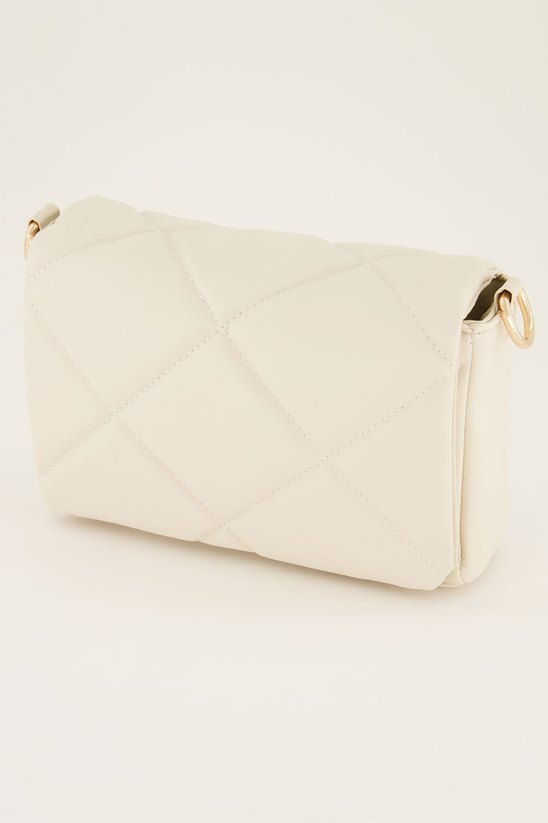 Crème kleurige gewatteerde schoudertas