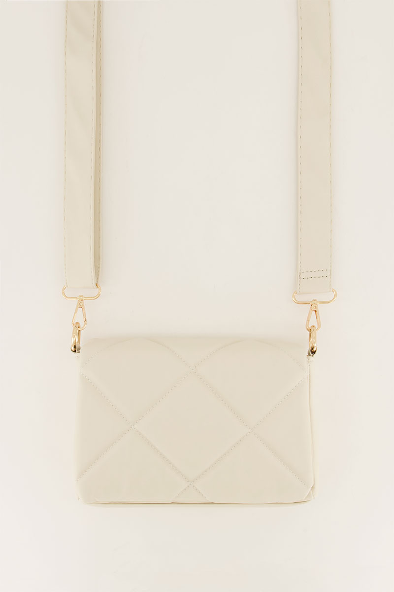 Crème kleurige gewatteerde schoudertas