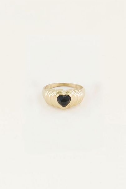 Ring black onyx hartje, zwarte onyx ring