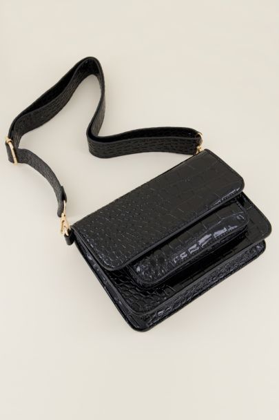 Schwarze Umhängetasche mit Kroko-Print | Umhängetaschen | My Jewellery