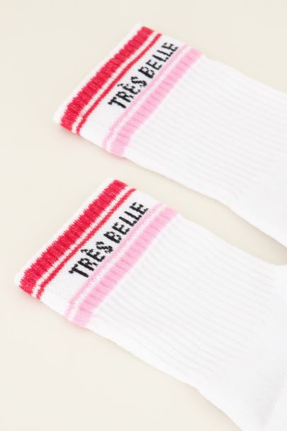 Chaussettes blanches à bandes roses « Très belle »