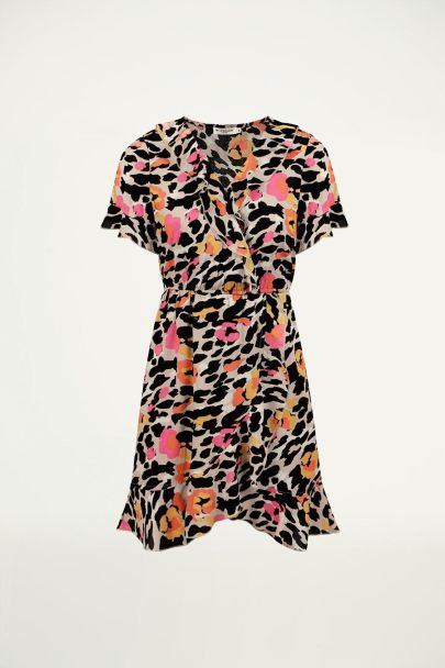 Jurk met ruffle & luipaard print, leopard dress