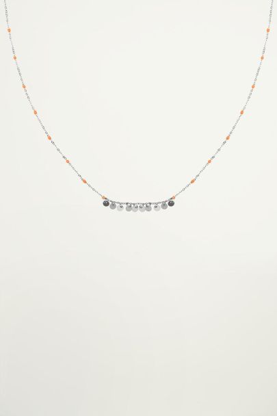 Orange necklace with beads and coins, coin necklace