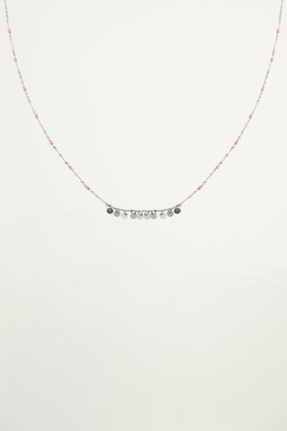 Pink necklace with beads and coins, coin necklace