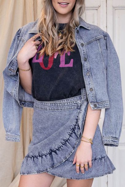 Blue denim jacket with puff sleeves
