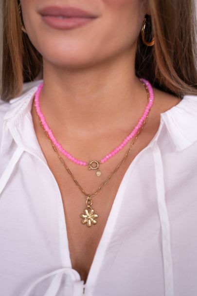 Roze kralenketting met slotje 