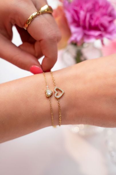 Armband open hart steentjes