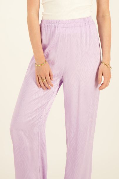 Paarse jacquard wide leg met satijnen look