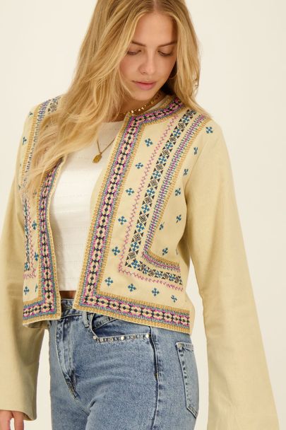 Beige boho jasje met embroidery