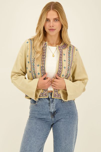 Beige boho jasje met embroidery
