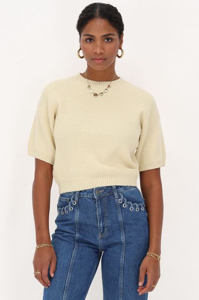 Beige bouclé top short sleeves