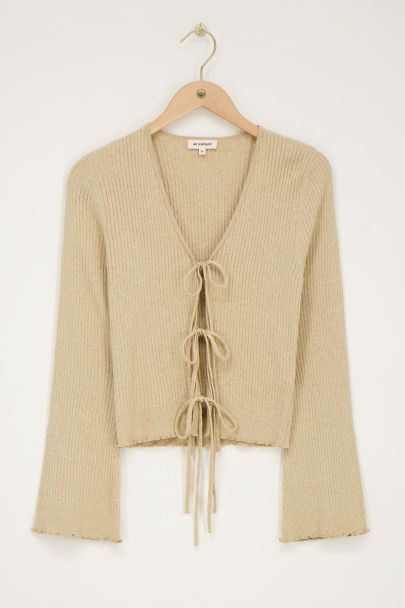 Beige cardigan with lurex & bows