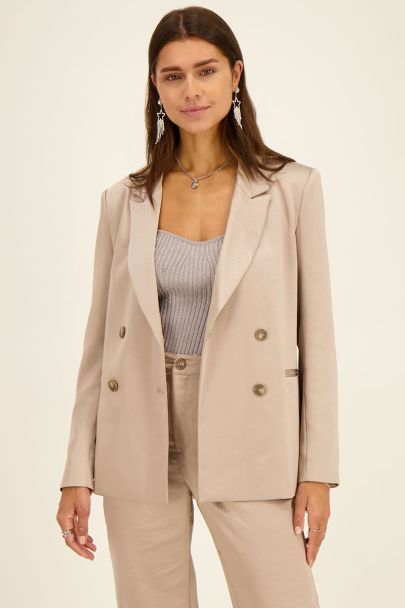 Beige double-breasted blazer in satin