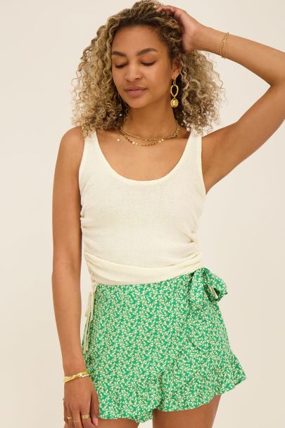 Beige top met trekkoordjes