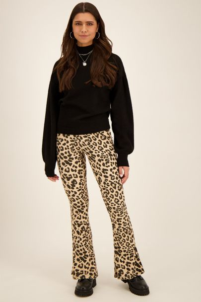 Legging flare beige à imprimé léopard