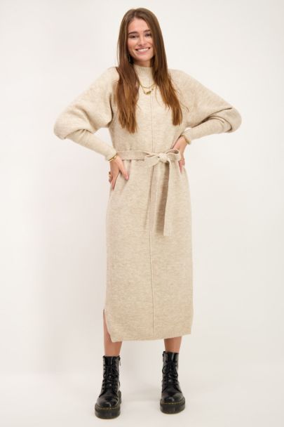 Beige knitted dress with cord 