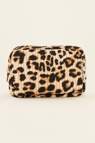 Beige toiletry bag with leopard print