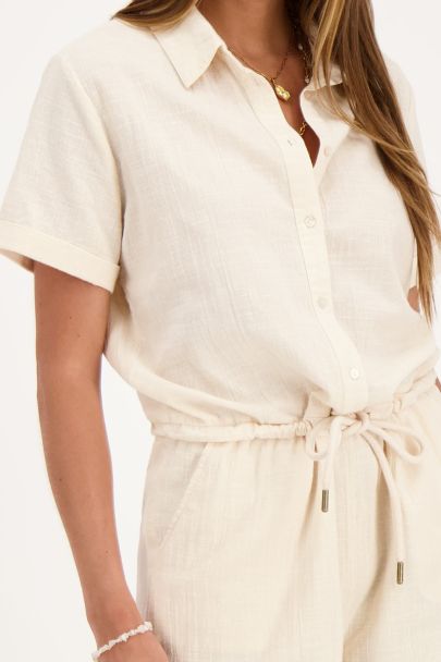 Beige linen look playsuit with drawstring