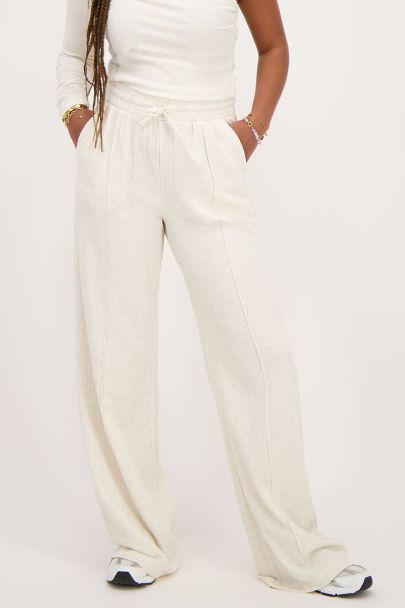 Beige linen look trousers with pintuck