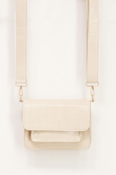 Beige crocodile print shoulder bag