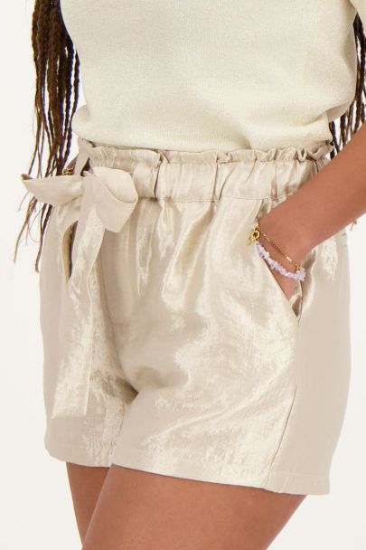 Beige Shorts im Satin-Look mit Schleifendetail