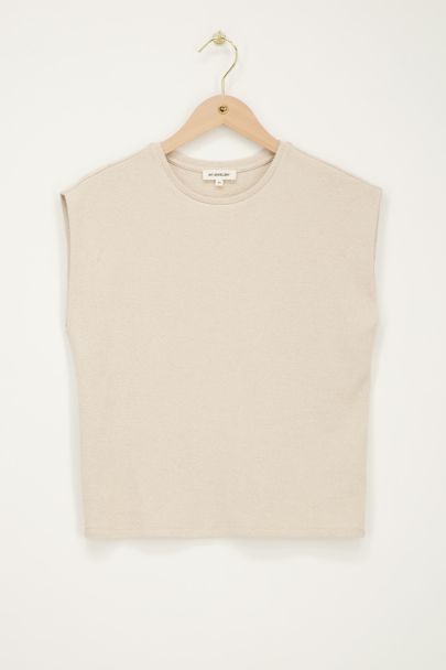 Beigefarbenes strukturiertes ärmelloses T-Shirt