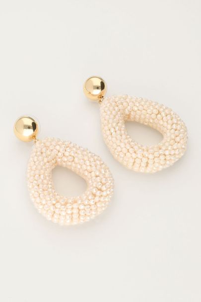 Beige statement earrings with rhinestones | My Jewellery