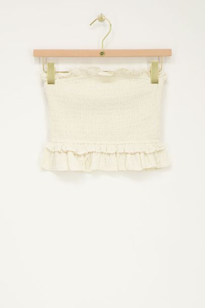 Beigefarbenes trägerloses Oberteil mit Smock