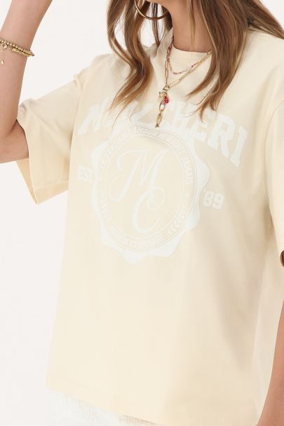 Beigefarbenes T-Shirt "Mon chéri"